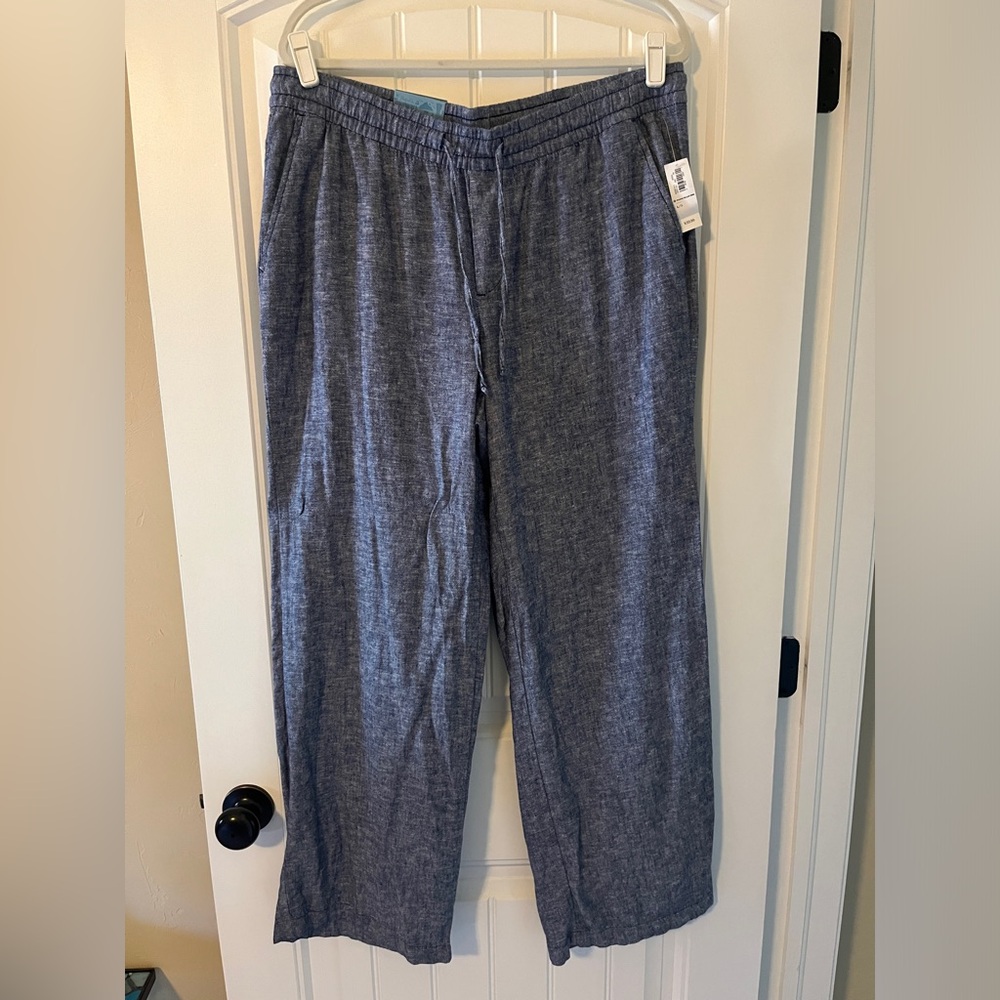 NWT Old Navy Blue Chambray Linen Blend Wide Leg Lounge Pant L